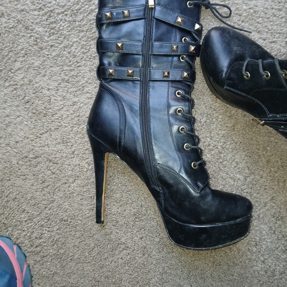 Women’s Black Platform Stiletto Lace-Up Heeled Boots